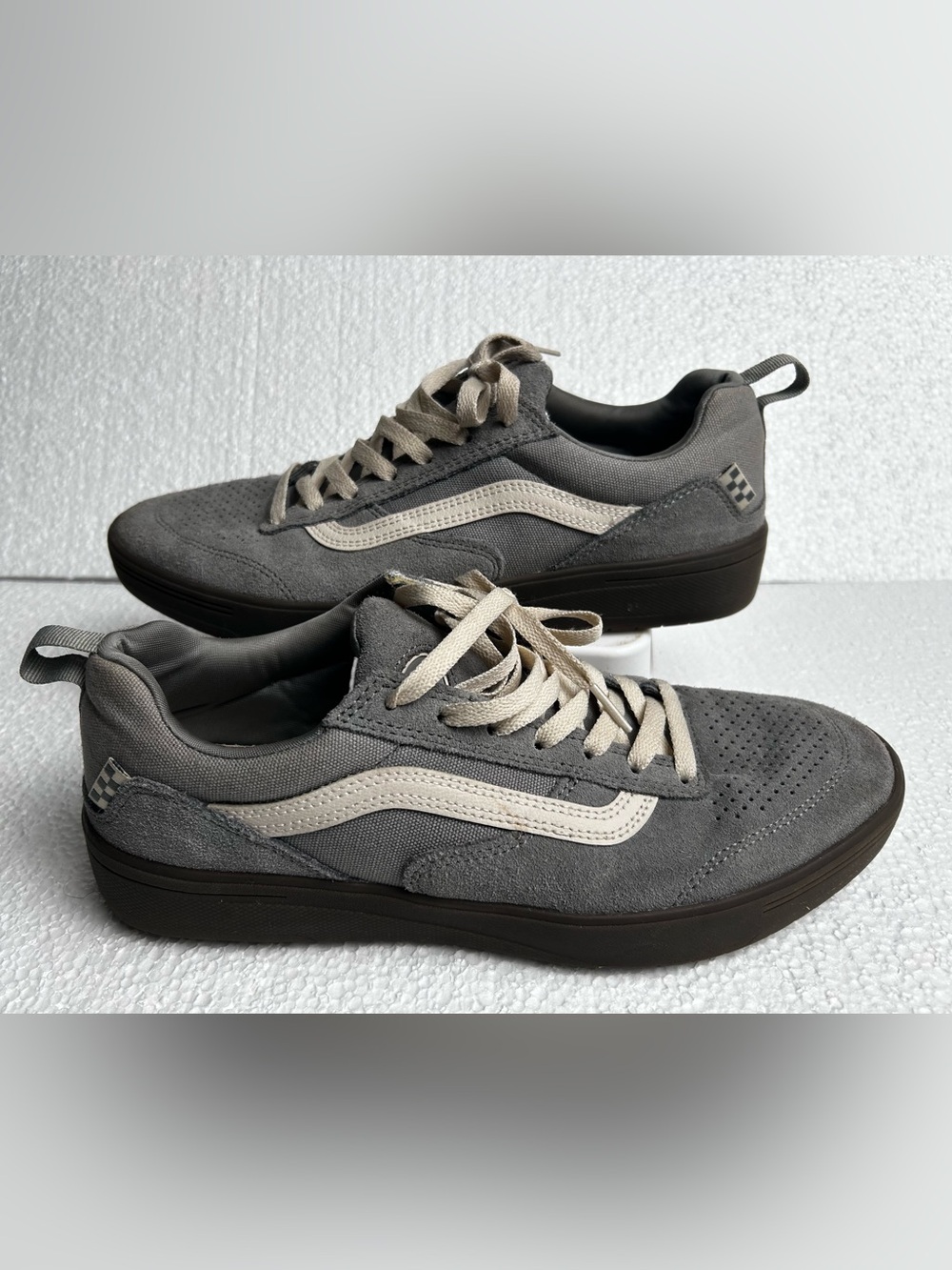 Vans Gray Suede Low-Top Sneakers with Cream Side Stripe